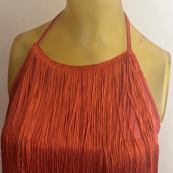 Cami String Halter Romper Jumpsuit Burnt Orange Women's Large Sexy Costume Cute - Picture 3 of 16